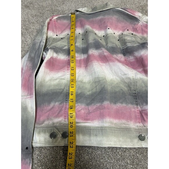 H&J Studded Spray Paint Denim Jacket Sz S Pink Gray Ombre Y2K Punk Streetwear - Picture 10 of 10